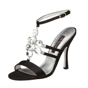 Nina Choda Black Satin Gem Strappy High Heel With Box Women's 9M